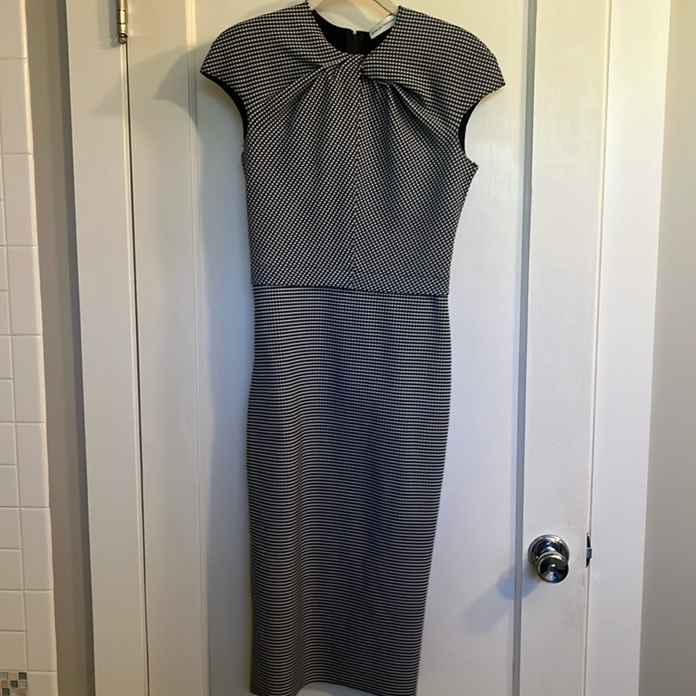 Black and white gingham Scanlan Theodore cap sleeve sheath dress